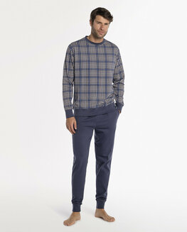 Punto Blanco 34761 Herenpyjama LM  Ronde Hals Blauw Geruit