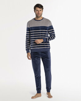 Punto Blanco 34757 Herenpyjama LM  Ronde Hals Blauw Streep
