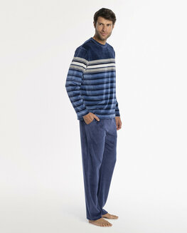Punto Blanco 34747 Herenpyjama LM  Ronde Hals Blauw Streep