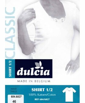 Dulcia Classic Dames Hemd Korte Mouw Met Kant Wit