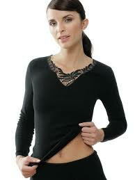 Medima Dames Hemd Lange Mouw Met Kant Zwart