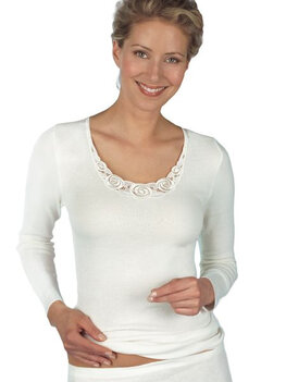 Medima Dames Hemd Lange Mouw Met Kant Ecru