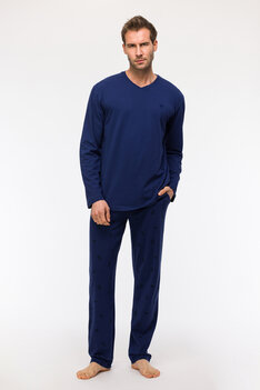 Woody Herenpyjama Lange Mouw Blauw
