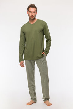 Woody Herenpyjama V-Hals Groen
