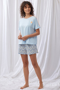 Lordsxlilies Pyjama KM Short Ronde Hals Licht Blauw