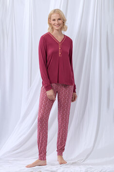 Lordsxlilies 252-50-xpd-z/482 Pyjama LM V-Hals Wijnrood